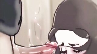 Watch a cute girl in hentai animation give a deep throat blowjob